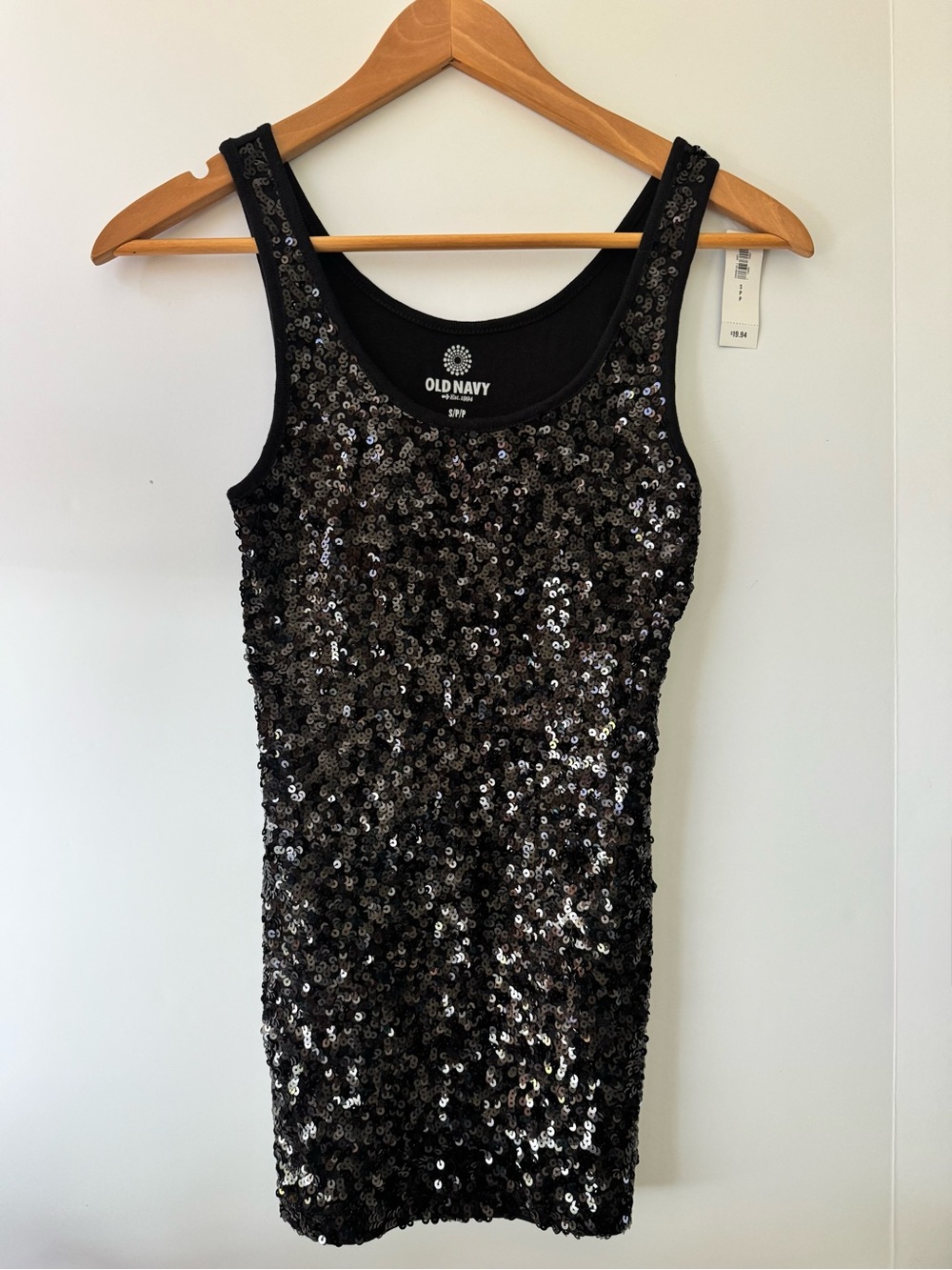 Old Navy Sequin Scoop Neck Tank Top, Black, NWT, Women’s Size Small